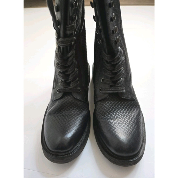 Free People Womens Leather Santa Fe Lace-Up Boot in Black Embossed US 10 40 - Picture 7 of 15